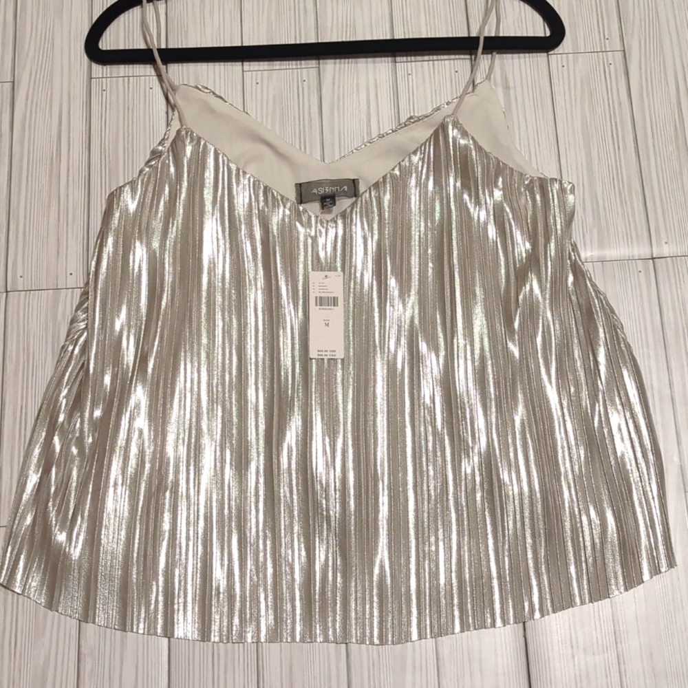 Anthropologie Metallic Silver Pleated Cami